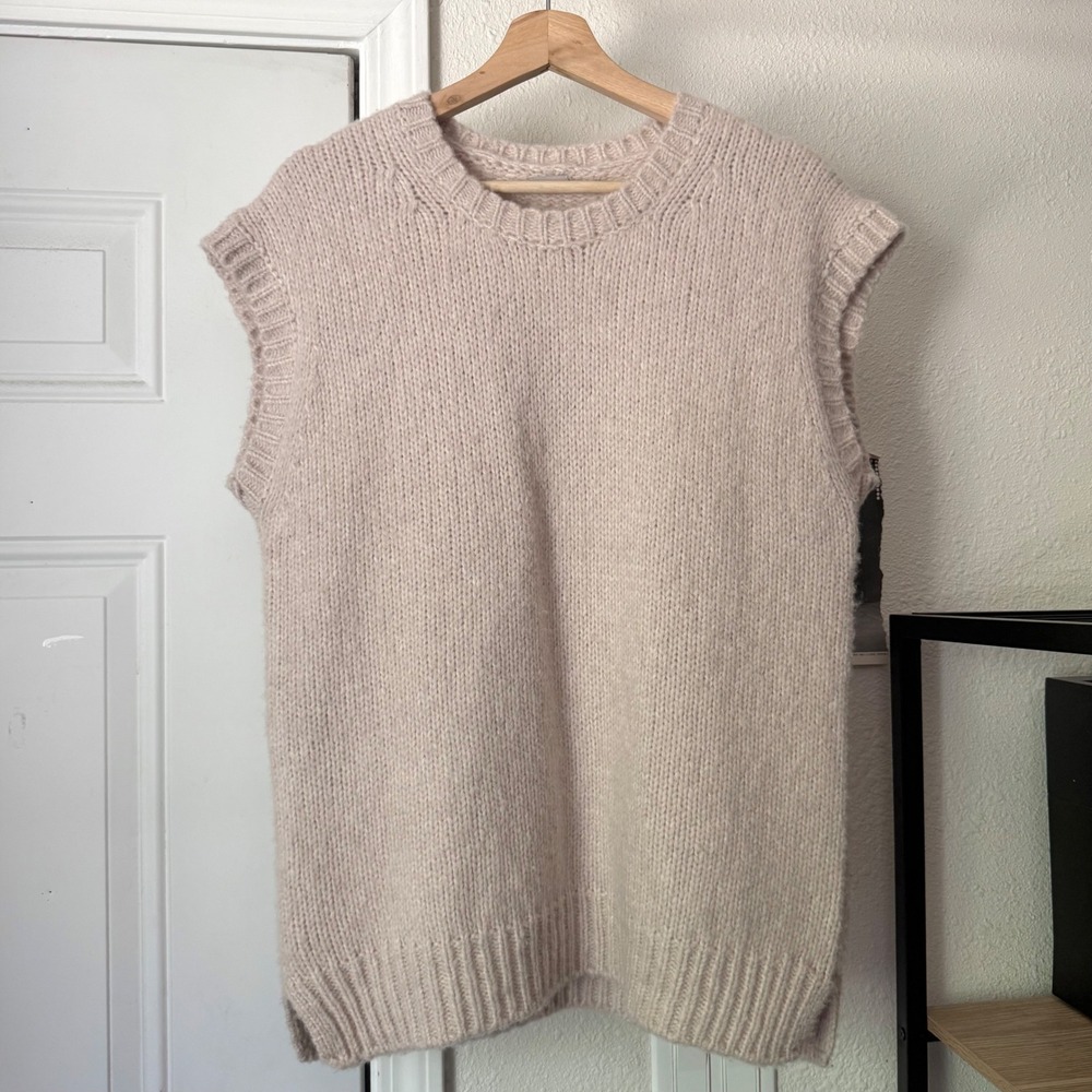 MAKIE cream beige wool cashmere crew neck sweater vest top